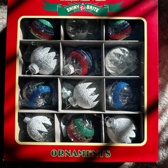 Christopher Radko Shiny Brite Snowcap & Tinsel 12 Glass Christmas Tree Ornaments - Picture 1 of 4